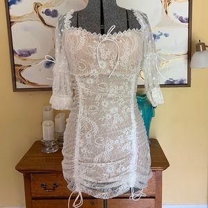 White lace Bardot dress